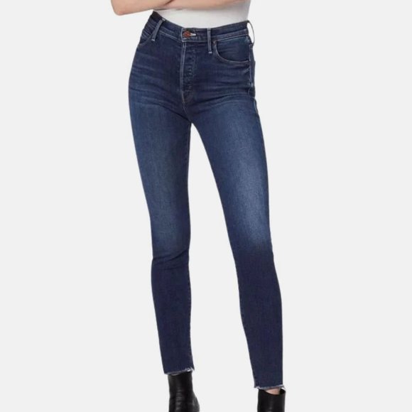 MOTHER High Rise Dark Wash The Stunner Ankle Fray Jeans - Picture 1 of 13
